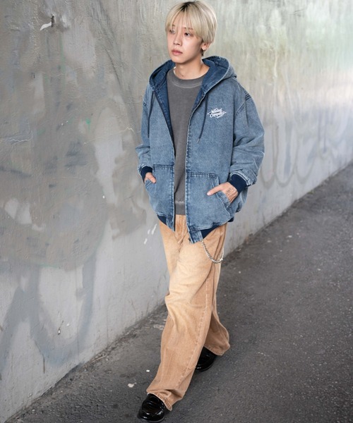 WEGO（ウィゴー）の「WEGO/ワーカーズフードブルゾン（デニムジャケット・メンズ・ワイン/スカイブルー/ブラック/ブラック系3・LARGE/MEDIUM）」の18枚目の写真