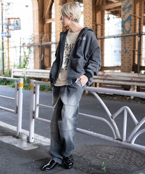 WEGO（ウィゴー）の「WEGO/ワーカーズフードブルゾン（デニムジャケット・メンズ・ワイン/スカイブルー/ブラック/ブラック系3・LARGE/MEDIUM）」の5枚目の写真