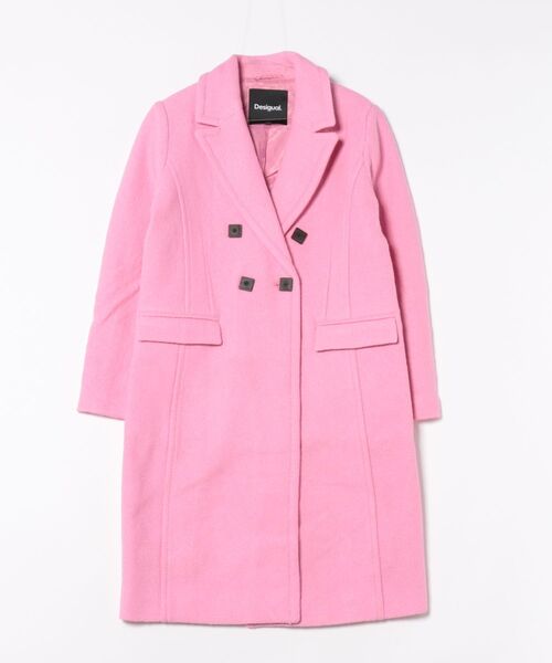 セール】ダブルブレストロングコート ピンク（チェスターコート