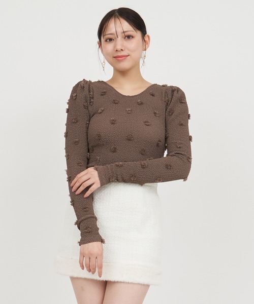 ROYAL PARTY(ロイヤルパーティー)の「ポコポコトップス(Tシャツ/カットソー・レディース・ブラウン/オフホワイト/ブラック・FREE)」の1枚目の写真