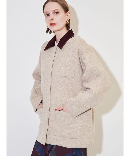 セール】バイカラーニットジャケット（ブルゾン）｜ELENDEEK