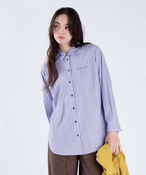 To b. by agnes b.（トゥービーバイアニエスベー）の「ストライプ コットン ロングスリーブ シャツ（シャツ/ブラウス・レディース・ブルー・36/38/40）」の3枚目の写真