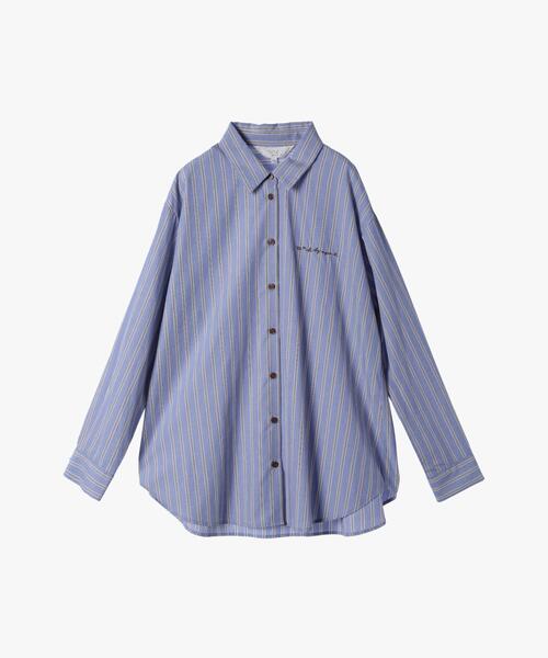 To b. by agnes b.（トゥービーバイアニエスベー）の「ストライプ コットン ロングスリーブ シャツ（シャツ/ブラウス・レディース・ブルー・36/38/40）」の2枚目の写真