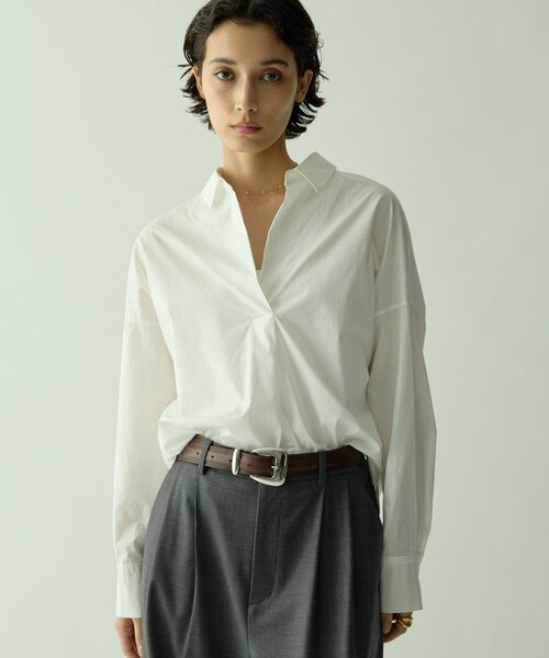 Drawing Numbers(ドローイング ナンバーズ)の「【Drawing Numbers】スキッパーロングスリーブシャツ(シャツ/ブラウス・レディース・ベージュ/ホワイト・38)」の2枚目の写真