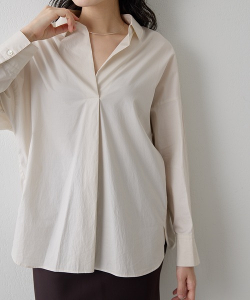 2025美品★ドローイングナンバーズ　スキッパーロングスリーブシャツ　38 白 2025美品☆ドローイングナンバーズスキッパーロングスリーブ