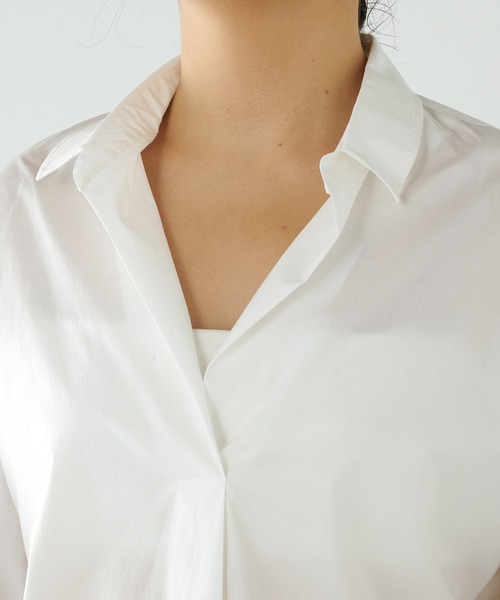 2025美品★ドローイングナンバーズ　スキッパーロングスリーブシャツ　38 白 2025美品☆ドローイングナンバーズスキッパーロングスリーブ