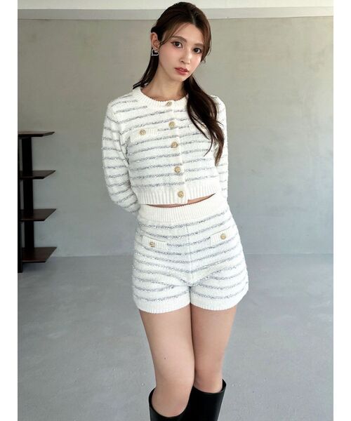 RESEXXY（リゼクシー）の「ツイードボーダーニットカーディガン【セットアップ着用可能】（カーディガン/ボレロ・レディース・グレー/ホワイト/ネイビー・FREE）」の9枚目の写真