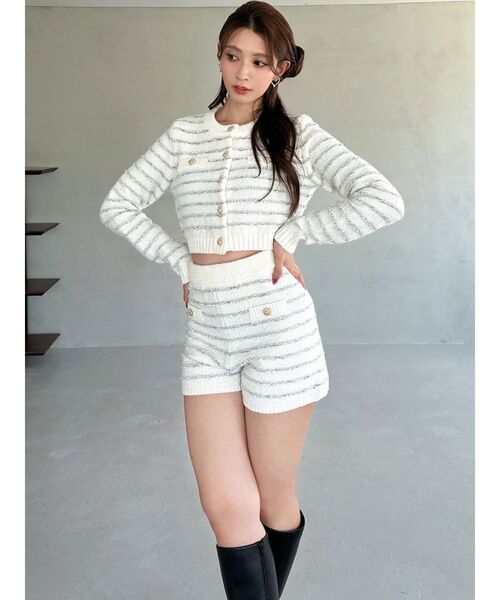 RESEXXY（リゼクシー）の「ツイードボーダーニットカーディガン【セットアップ着用可能】（カーディガン/ボレロ・レディース・グレー/ホワイト/ネイビー・FREE）」の10枚目の写真