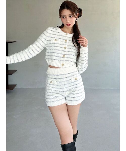 RESEXXY（リゼクシー）の「ツイードボーダーニットカーディガン【セットアップ着用可能】（カーディガン/ボレロ・レディース・グレー/ホワイト/ネイビー・FREE）」の11枚目の写真