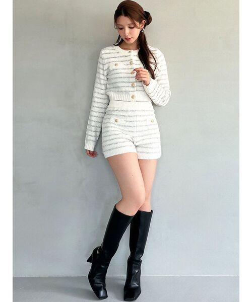 RESEXXY（リゼクシー）の「ツイードボーダーニットカーディガン【セットアップ着用可能】（カーディガン/ボレロ・レディース・グレー/ホワイト/ネイビー・FREE）」の13枚目の写真