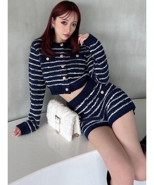 RESEXXY（リゼクシー）の「ツイードボーダーニットカーディガン【セットアップ着用可能】（カーディガン/ボレロ・レディース・グレー/ホワイト/ネイビー・FREE）」の14枚目の写真