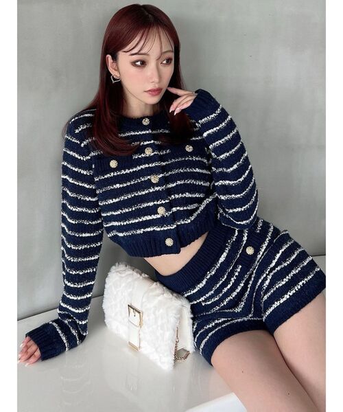 RESEXXY（リゼクシー）の「ツイードボーダーニットカーディガン【セットアップ着用可能】（カーディガン/ボレロ・レディース・グレー/ホワイト/ネイビー・FREE）」の15枚目の写真