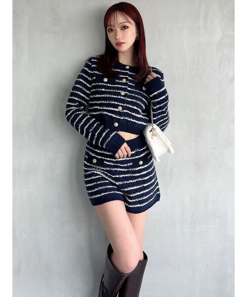 RESEXXY（リゼクシー）の「ツイードボーダーニットカーディガン【セットアップ着用可能】（カーディガン/ボレロ・レディース・グレー/ホワイト/ネイビー・FREE）」の16枚目の写真