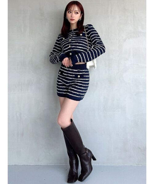 RESEXXY（リゼクシー）の「ツイードボーダーニットカーディガン【セットアップ着用可能】（カーディガン/ボレロ・レディース・グレー/ホワイト/ネイビー・FREE）」の18枚目の写真