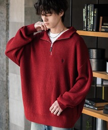 CPG 赤 ハーフジップ セーター SpRay ニット セーター 畦クロップドハーフジップニット