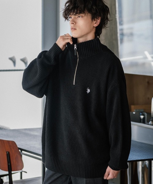U.S. POLO ASSN.(ユーエスポロアッスン)の「U.S. POLO ASSN. ユーエスポロアッスン 別注コラボ オーバーサイズワンポイントロゴ刺繍畦編みハーフジップ長袖ニットセーター(ニット/セーター・メンズ・ネイビー/チャコール/ブラック/グレー/レッド/アイボリー/ベージュ・M/XL/L)」の14枚目の写真