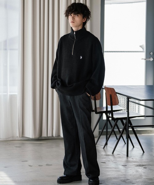 U.S. POLO ASSN.(ユーエスポロアッスン)の「U.S. POLO ASSN. ユーエスポロアッスン 別注コラボ オーバーサイズワンポイントロゴ刺繍畦編みハーフジップ長袖ニットセーター(ニット/セーター・メンズ・ネイビー/チャコール/ブラック/グレー/レッド/アイボリー/ベージュ・M/XL/L)」の16枚目の写真