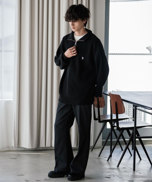 U.S. POLO ASSN.(ユーエスポロアッスン)の「U.S. POLO ASSN. ユーエスポロアッスン 別注コラボ オーバーサイズワンポイントロゴ刺繍畦編みハーフジップ長袖ニットセーター(ニット/セーター・メンズ・ネイビー/チャコール/ブラック/グレー/レッド/アイボリー/ベージュ・M/XL/L)」の17枚目の写真