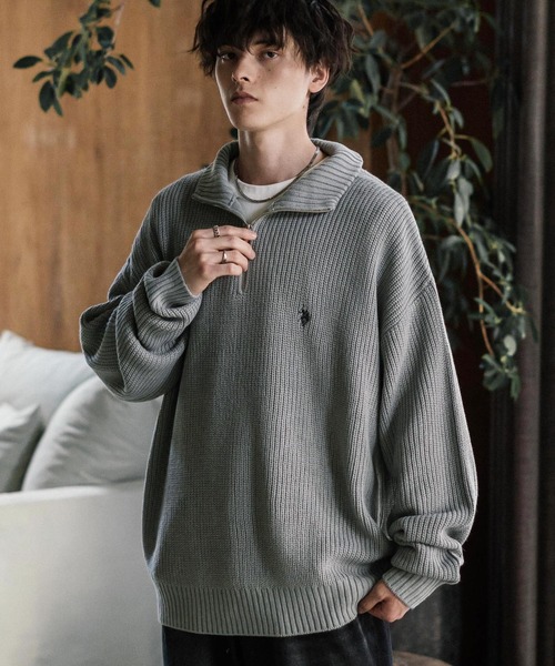 U.S. POLO ASSN.(ユーエスポロアッスン)の「U.S. POLO ASSN. ユーエスポロアッスン 別注コラボ オーバーサイズワンポイントロゴ刺繍畦編みハーフジップ長袖ニットセーター(ニット/セーター・メンズ・ネイビー/チャコール/ブラック/グレー/レッド/アイボリー/ベージュ・M/XL/L)」の19枚目の写真