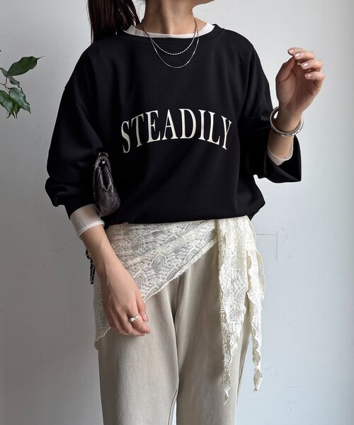 DouDou(ドゥドゥ)の「前後ロゴポンチョプルオーバー(Tシャツ/カットソー・レディース・ブラック/ベージュ/オフホワイト・FREE)」の2枚目の写真