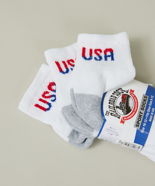 Railroad Sock(レイルロードソック)の「【RAILROAD SOCK /レイルロードソック】 TEAM USAクォーターソックス 3足セット(ソックス/靴下・メンズ・ホワイト・1/2)」の1枚目の写真