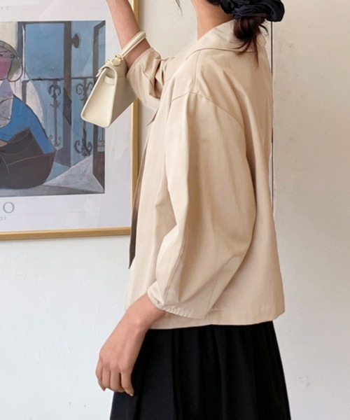 ReRe(リリ)の「アシンメトリーフロントブシャツブラウス(シャツ/ブラウス・レディース・ブラック/ベージュ・FREE)」の7枚目の写真
