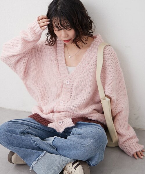 NUNIFE(ユニフィー)の「【NUNIFE】裾配色カーディガン(カーディガン/ボレロ・レディース・ピンク/チャコールグレー/アイボリー・FREE)」の3枚目の写真