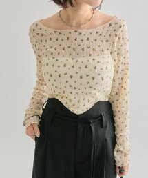 小花シャーリングTシャツ