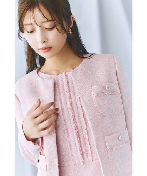 TOCCA（トッカ）の「MIST TWEED ジャケット（ノーカラージャケット・レディース・ブラック系5/ピンク系5・0/2/4/6）」の2枚目の写真