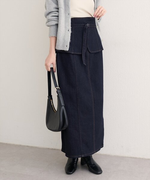 natural couture（ナチュラルクチュール）の「コルセットベルトデニムスカート（スカート・レディース・ブラック/ピンク/インディゴブルー・FREE）」の3枚目の写真