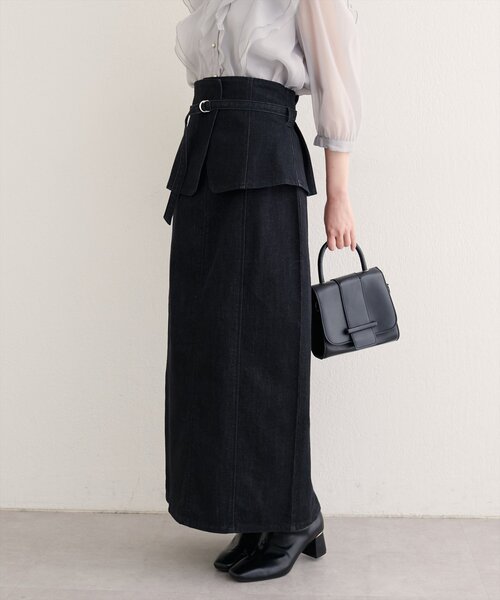 natural couture（ナチュラルクチュール）の「コルセットベルトデニムスカート（スカート・レディース・ブラック/ピンク/インディゴブルー・FREE）」の2枚目の写真