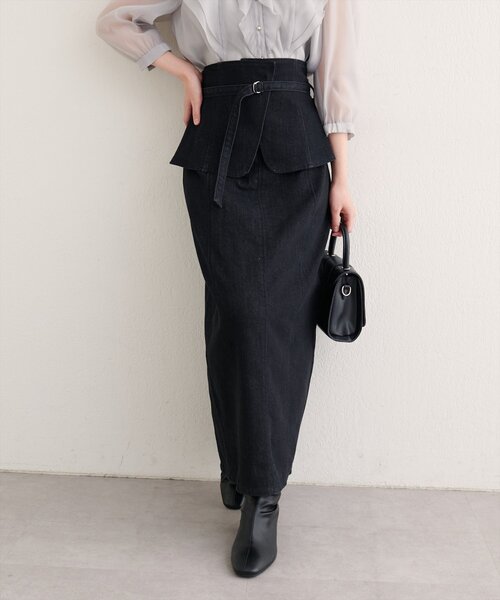 natural couture（ナチュラルクチュール）の「コルセットベルトデニムスカート（スカート・レディース・ブラック/ピンク/インディゴブルー・FREE）」の5枚目の写真