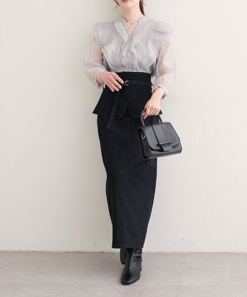 natural couture（ナチュラルクチュール）の「コルセットベルトデニムスカート（スカート・レディース・ブラック/ピンク/インディゴブルー・FREE）」の4枚目の写真