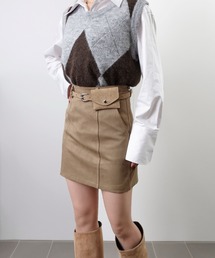 unnu（ユヌ）の「スエードタッチ ベルトミニスカート(ペチパン付き)（スカート・レディース）」