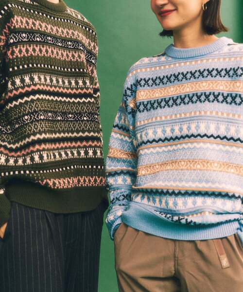 417 EDIFICE（フォーワンセブンエディフィス）の「フェアアイルクルーニット（ニット/セーター・メンズ・ブルー/カーキ/ベージュ・LARGE/MEDIUM）」の4枚目の写真