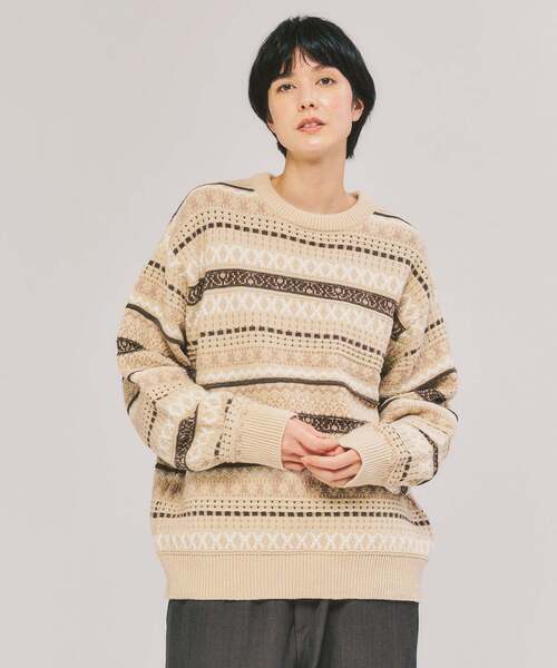 417 EDIFICE（フォーワンセブンエディフィス）の「フェアアイルクルーニット（ニット/セーター・メンズ・ブルー/カーキ/ベージュ・LARGE/MEDIUM）」の10枚目の写真