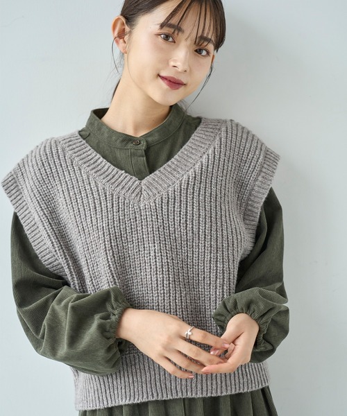 セール】前後2way 畦編みニットベスト【585105】（ベスト）｜mil（ミル