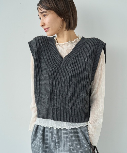 セール】前後2way 畦編みニットベスト【585105】（ベスト）｜mil（ミル