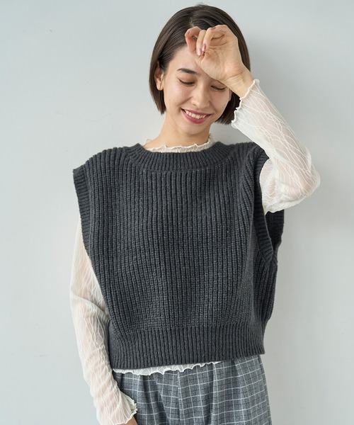 セール】前後2way 畦編みニットベスト【585105】（ベスト）｜mil（ミル