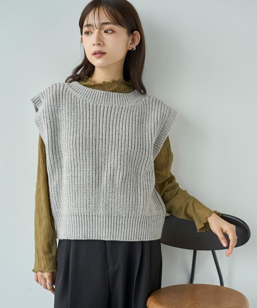 セール】前後2way 畦編みニットベスト【585105】（ベスト）｜mil（ミル