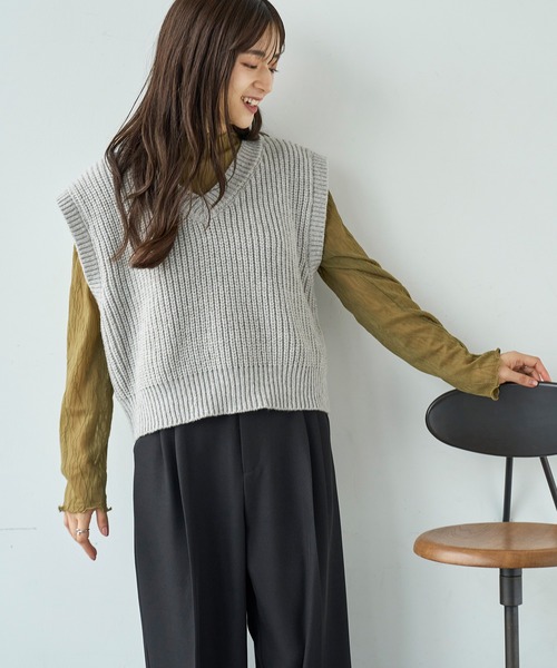 セール】前後2way 畦編みニットベスト【585105】（ベスト）｜mil（ミル