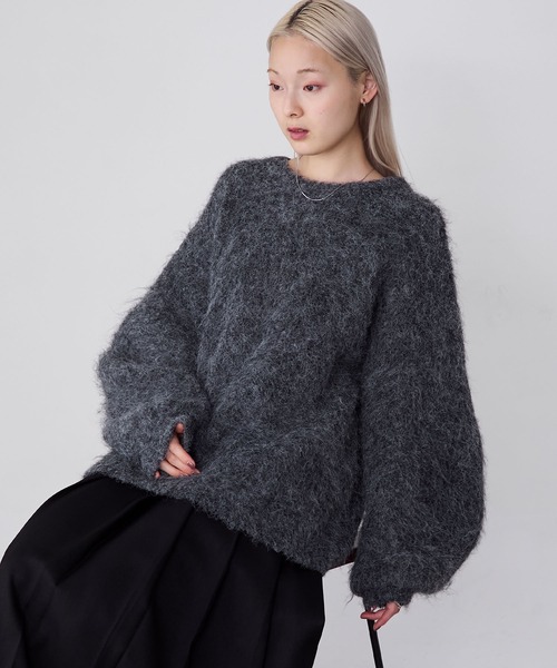 セール】【forksy.】オーバーサイズMIXシャギーニットプルオーバー