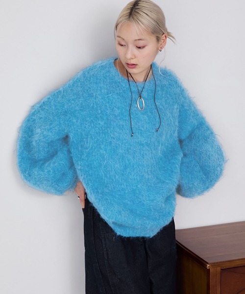 【forksy.】オーバーサイズMIXシャギーニットプルオーバー