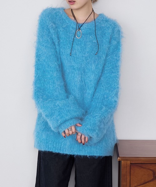 セール】【forksy.】オーバーサイズMIXシャギーニットプルオーバー