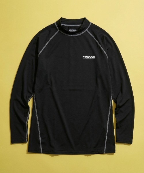 OUTDOOR PRODUCTS(アウトドアプロダクツ)の「【OUTDOOR/アウトドア】コンプレッションモック/長袖 モックネック ハイネック インナーウェア ベースレイヤースポーツ トレーニング ランニング 登山 吸汗速乾 ストレッチ(Tシャツ/カットソー・メンズ・ブラック×シルバー/ブラック×ゴールド・MEDIUM/LARGE/X-LARGE)」の2枚目の写真