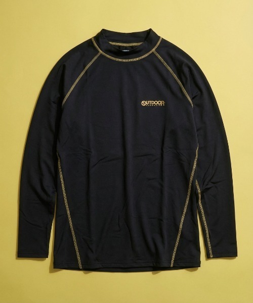 OUTDOOR PRODUCTS(アウトドアプロダクツ)の「【OUTDOOR/アウトドア】コンプレッションモック/長袖 モックネック ハイネック インナーウェア ベースレイヤースポーツ トレーニング ランニング 登山 吸汗速乾 ストレッチ(Tシャツ/カットソー・メンズ・ブラック×シルバー/ブラック×ゴールド・MEDIUM/LARGE/X-LARGE)」の1枚目の写真