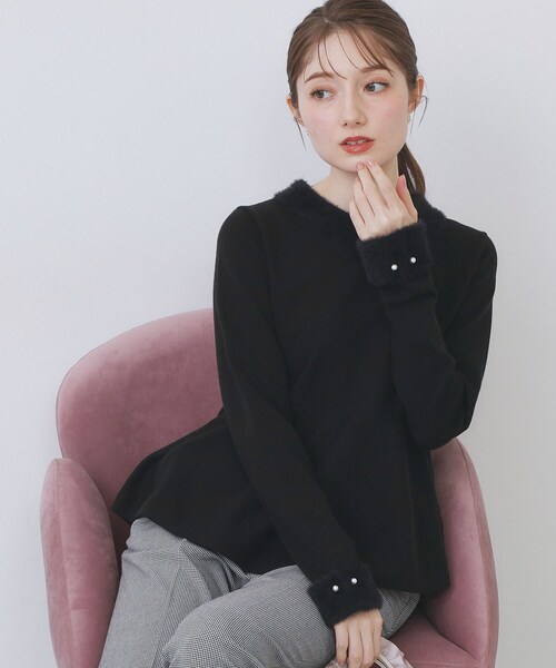 セール】フェザードッキングペプラムニット【洗濯機OK】(ニット セール】フェザードッキングペプラムニット【洗濯機OK】(ニット