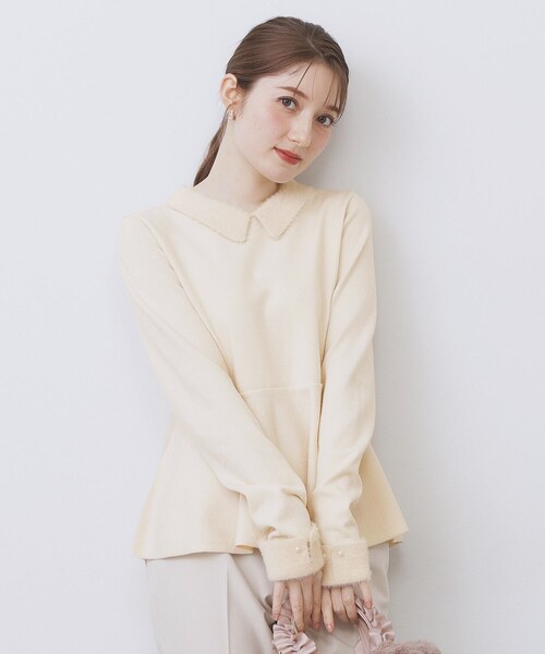 セール】フェザードッキングペプラムニット【洗濯機OK】（ニット