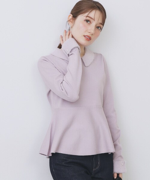 index（インデックス）の「フェザードッキングペプラムニット【洗濯機OK】（ニット/セーター・レディース・パープル/ブラック/オフホワイト・42/40/38/36）」の12枚目の写真