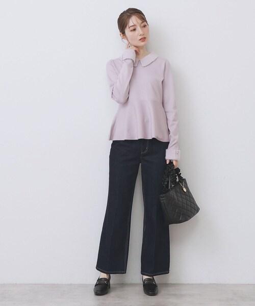 index（インデックス）の「フェザードッキングペプラムニット【洗濯機OK】（ニット/セーター・レディース・パープル/ブラック/オフホワイト・42/40/38/36）」の13枚目の写真